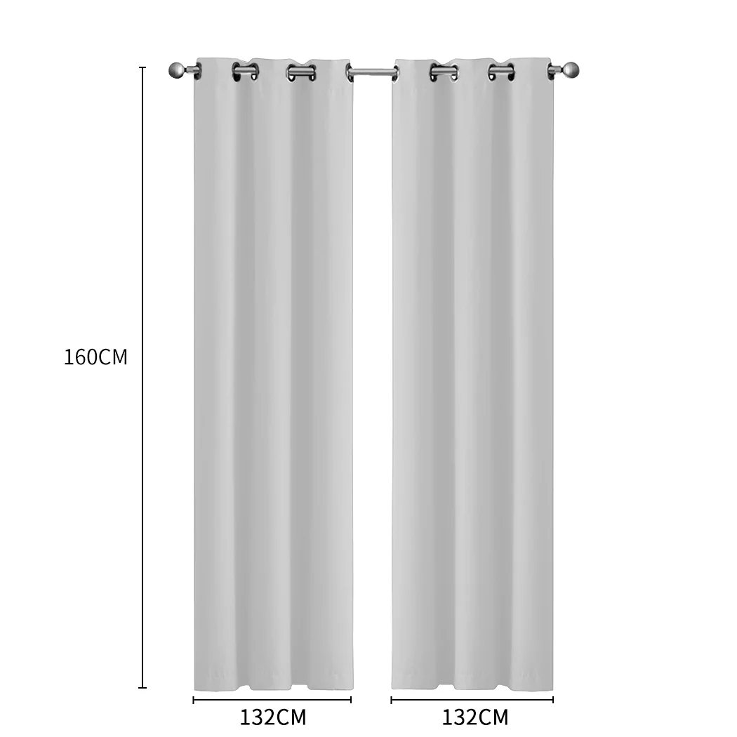 Set of 2 132x160cm Blockout Curtains Panels 3 Layers - Grey - Nurns