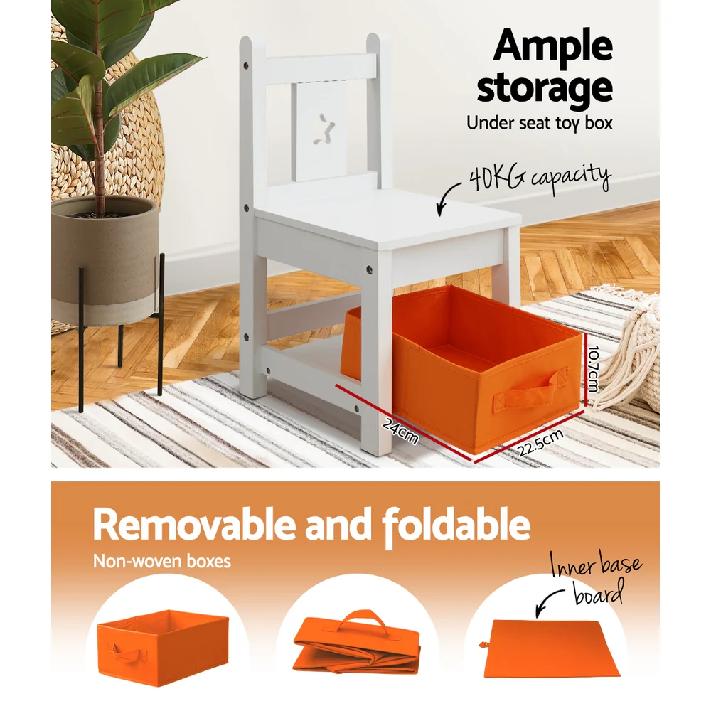 Prasad 3-Piece Kids Table & Chairs Set Children Furniture Play Toys Storage Box - White - Nurns