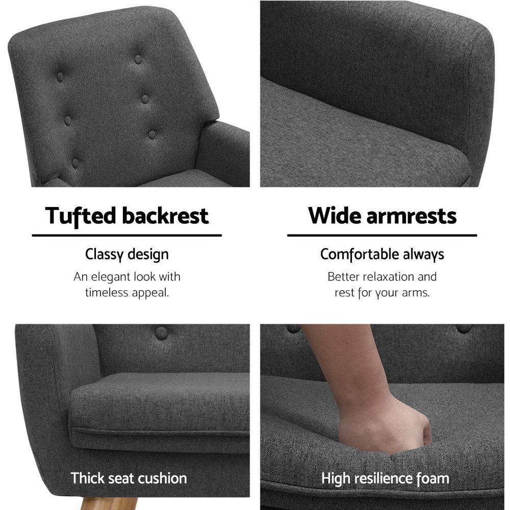 Audene Armchair Linen Fabric - Charcoal - Nurns