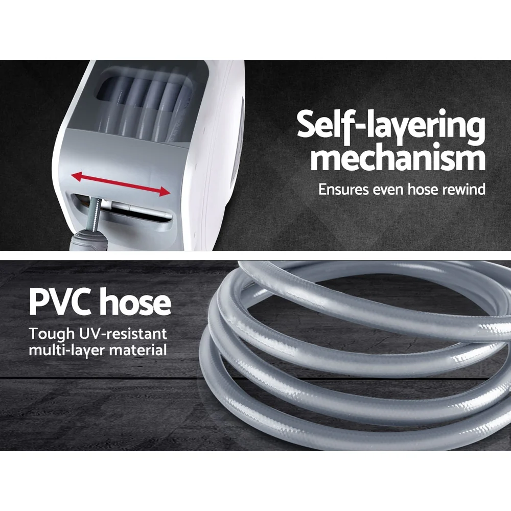 Air Hose Reel 20m Retractable Rewind Swivel Wall Mount Compressor Garage - Nurns