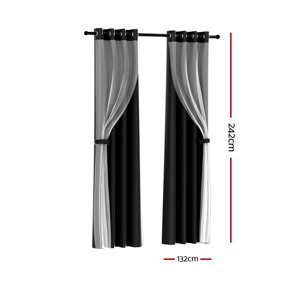 Set of 2 132x242cm Blockout Sheer Curtains Black - Nurns