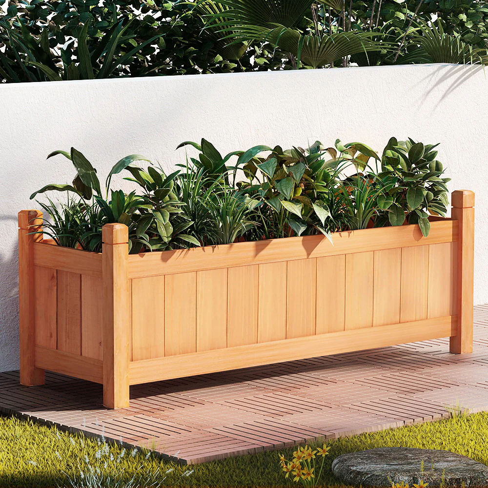 Garden Bed 90x30x33cm Wooden Planter Box Raised Container Growing - Nurns