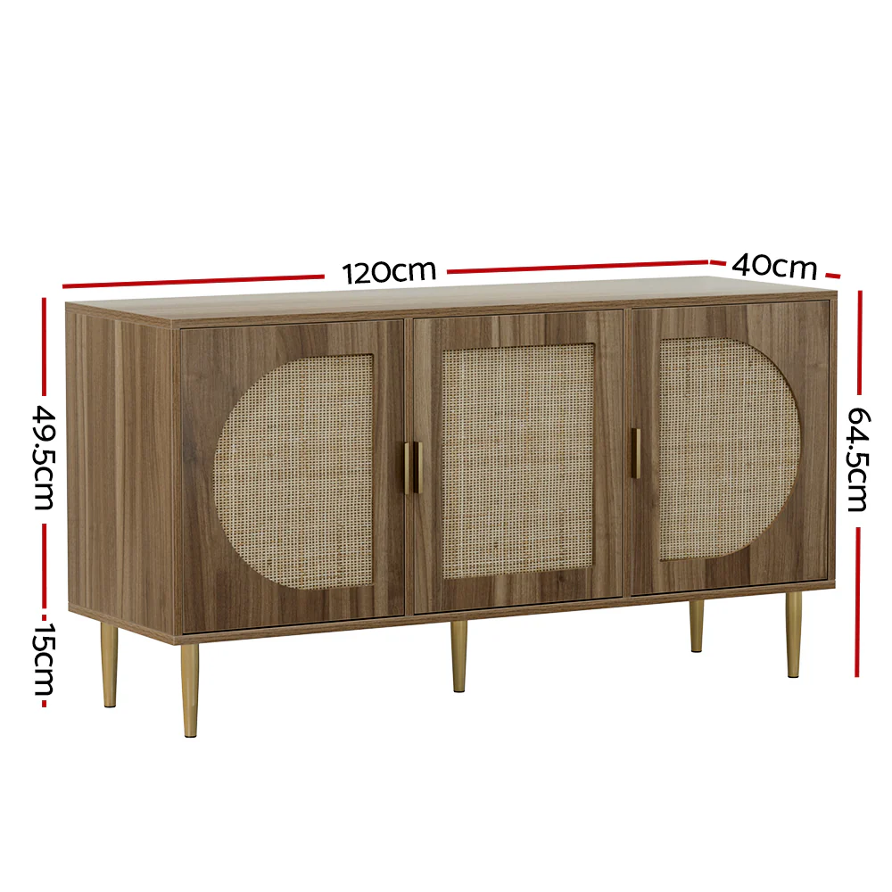 Lorcan Rattan Buffet Sideboard 3 Doors - Dark Oak - Nurns
