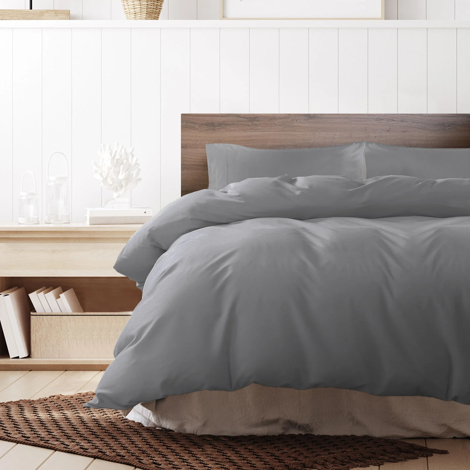 QUEEN 1000TC Cotton Blend Quilt Cover Pillowcase Set - Charcoal - Nurns