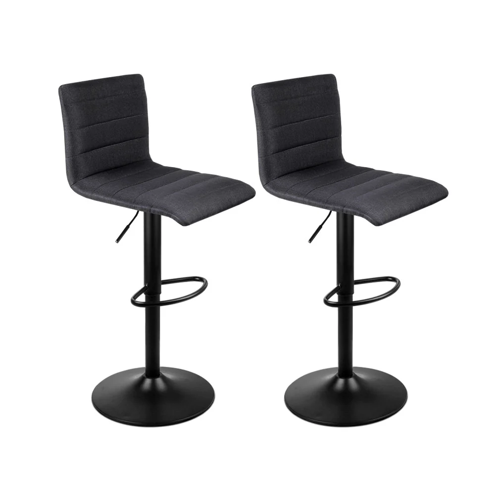 Set of 2 Corinth Faux Linen Bar Stools - Black - Nurns