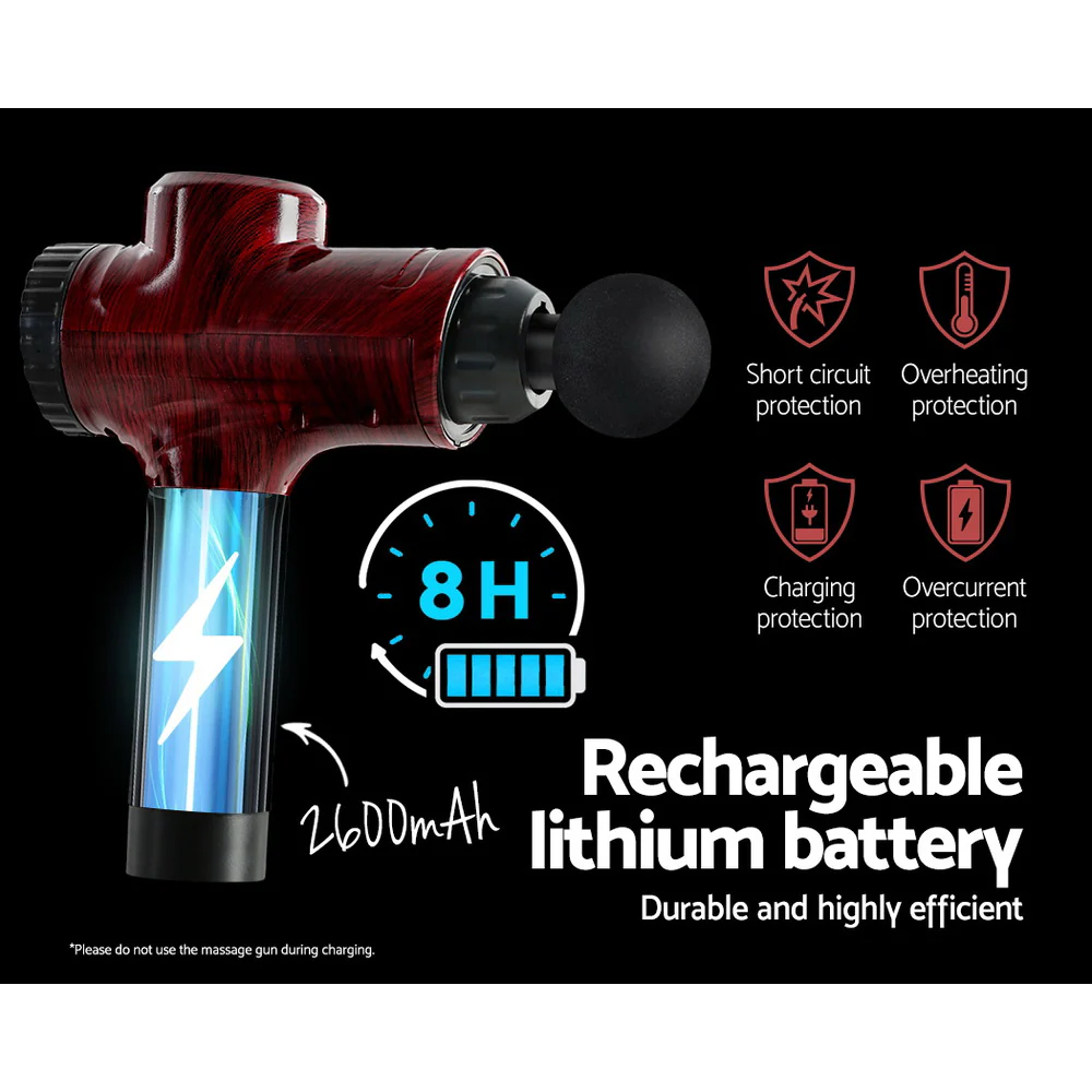 Everfit Massage Gun 30 Speed 6 Heads Vibration Muscle Massager Chargeable Red - Nurns