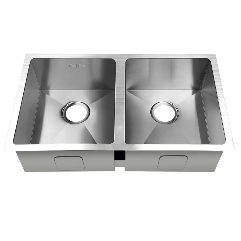 Cefito Kitchen Sink 77X45cm Stainless Steel Basin Double Bowl Silver - Nurns