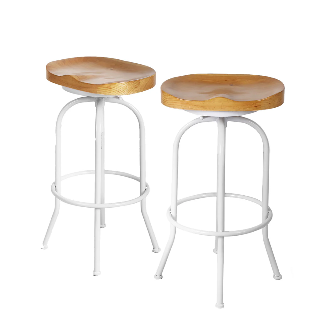 90cm Avignon Industrial Bar Stools Kitchen Stool Wooden Barstools Swivel Chair - White - Nurns