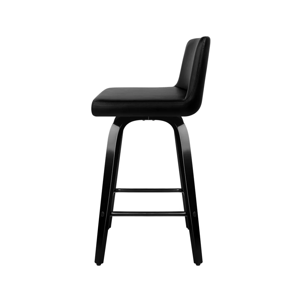 Set of 4 Florina Wooden PU Leather Bar Stool - Black - Nurns