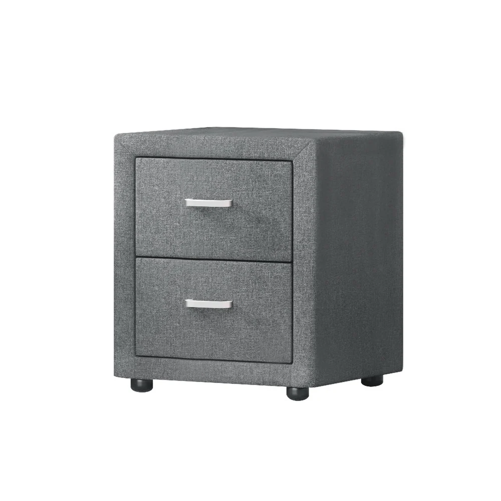 Kildonan Fabric Bedside Tables with 2 Drawers - Grey - Nurns