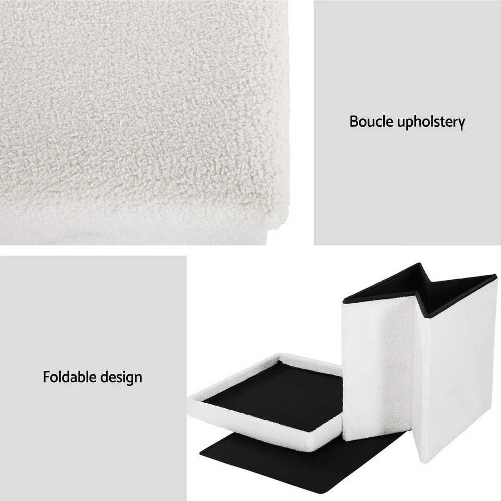 Ottoman Storage Foot Stool Vanity Square Teddy - White - Nurns