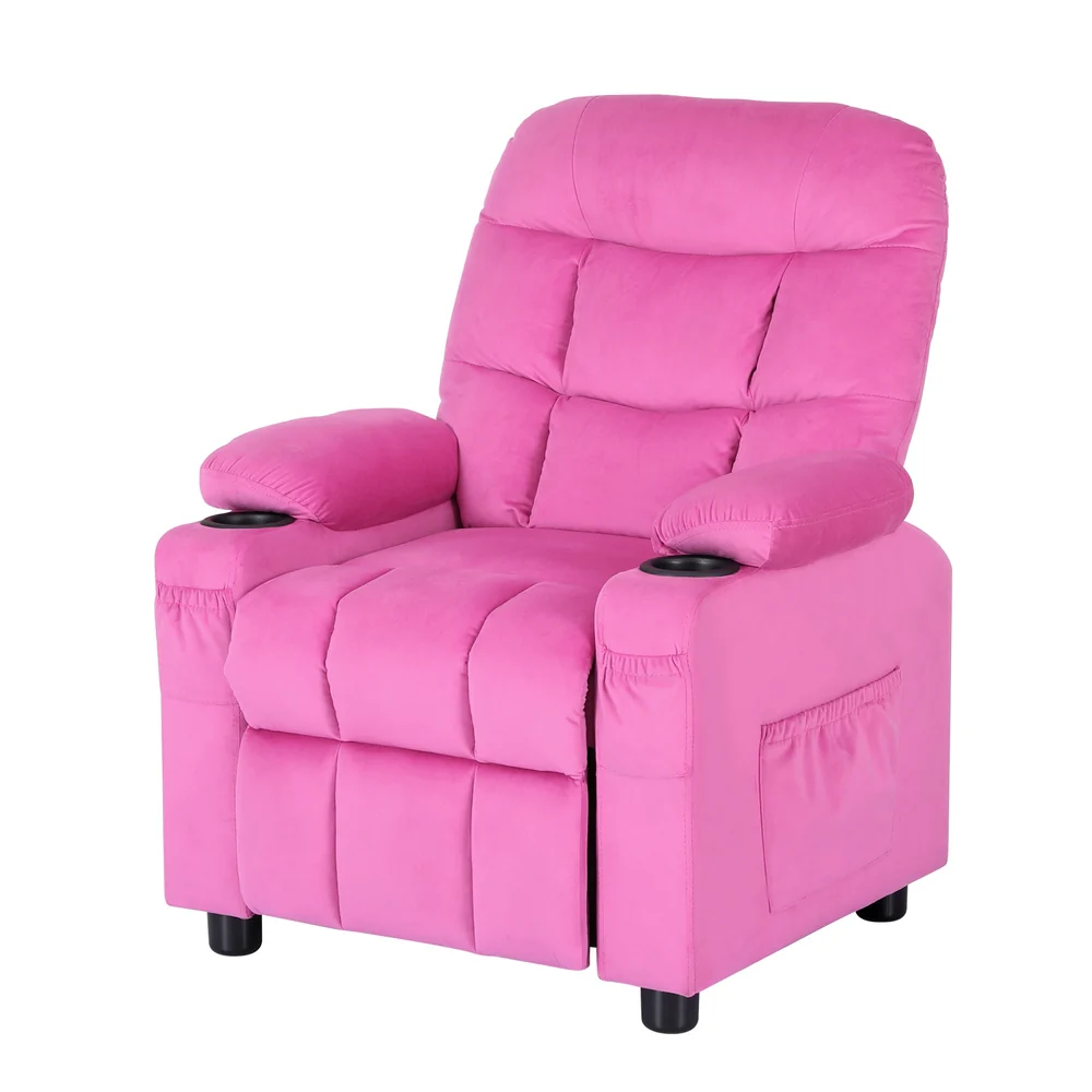 Pippa Kids Recliner Chair Velvet Sofa Lounge Couch Children Chairs Armchair - Pink - Nurns