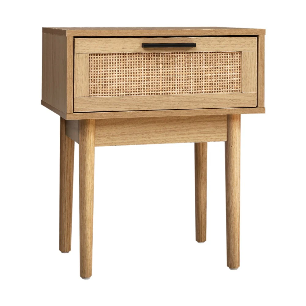 Guelph Wood Rattan Bedside Tables Storage Cabinet Rattan Wood Nightstand - Wood - Nurns