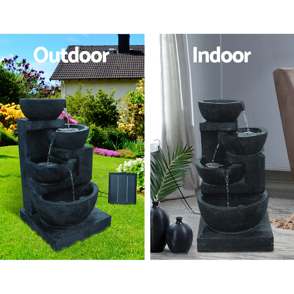 Solar Water Feature Cascading Fountain 4-Tier Bowl LED Lights 72cm - Blue - Nurns