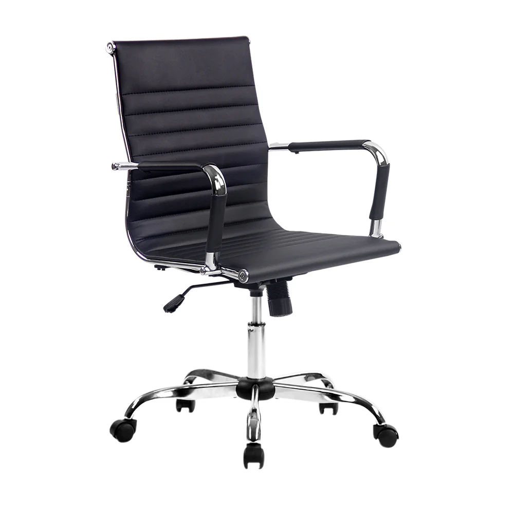 Artiss Office Chair Conference Chairs Pu Leather Mid Back Black - Nurns