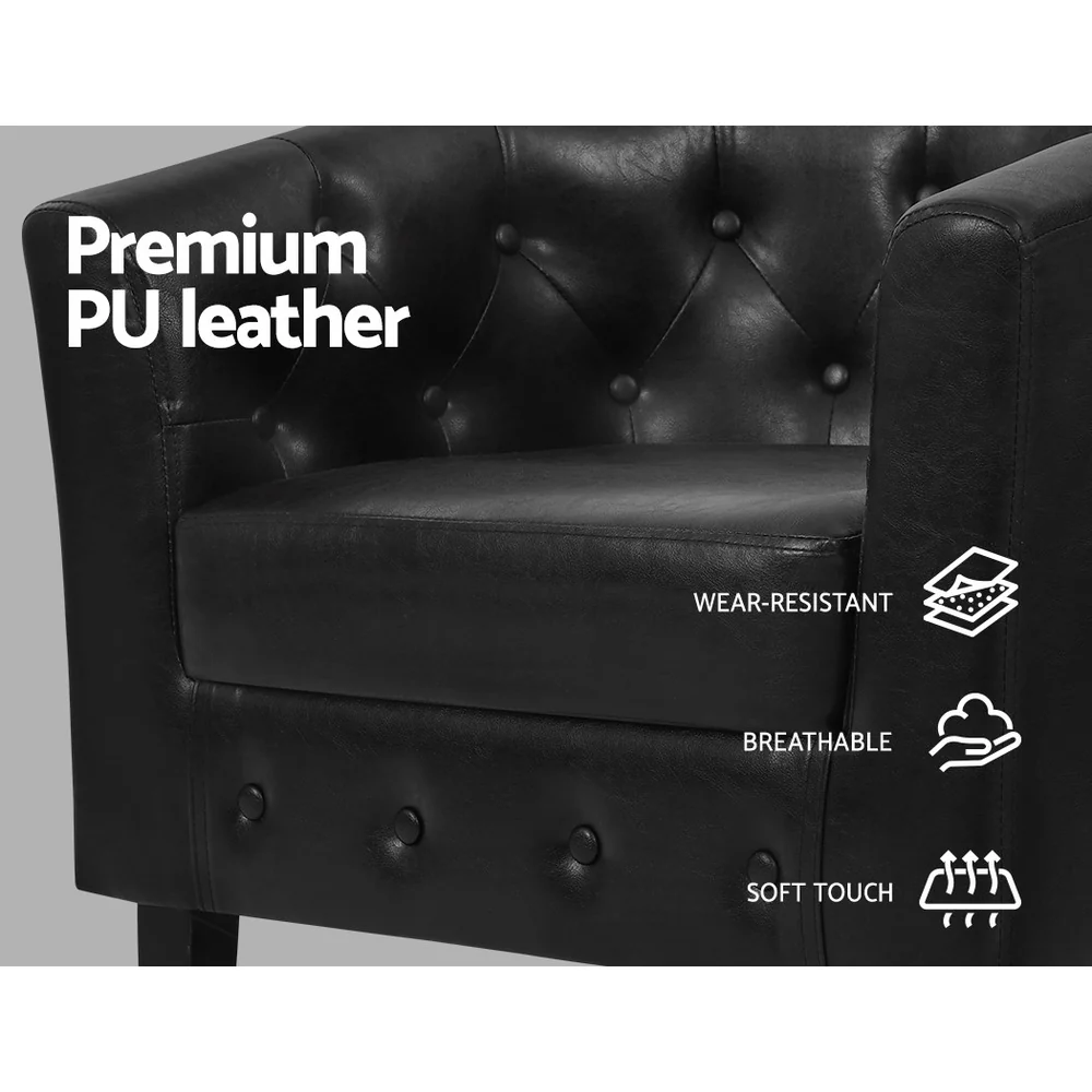 Maxina Accent Tub PU Leather Lounge Armchair - Black - Nurns