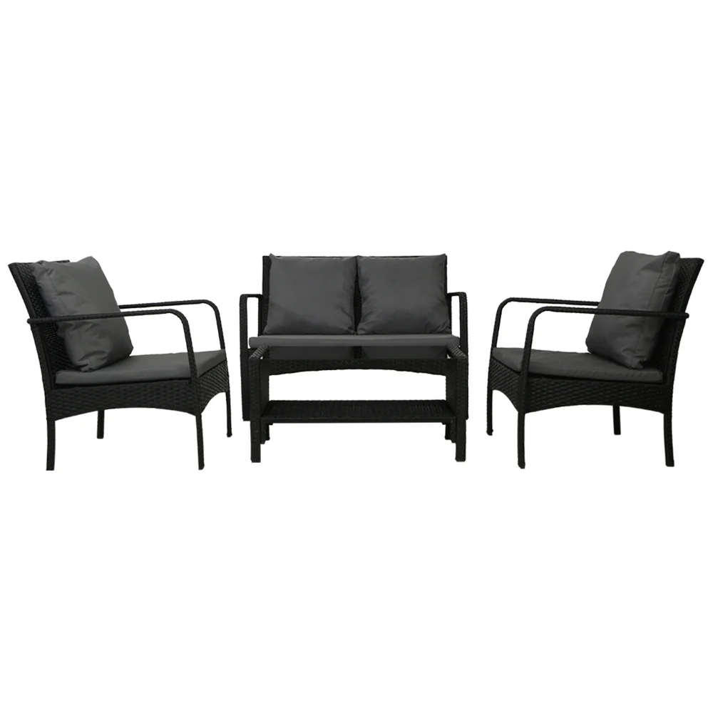 Camborne 4-Seater Furniture Lounge Wicker 4-Piece Outdoor Sofa - Black - Nurns