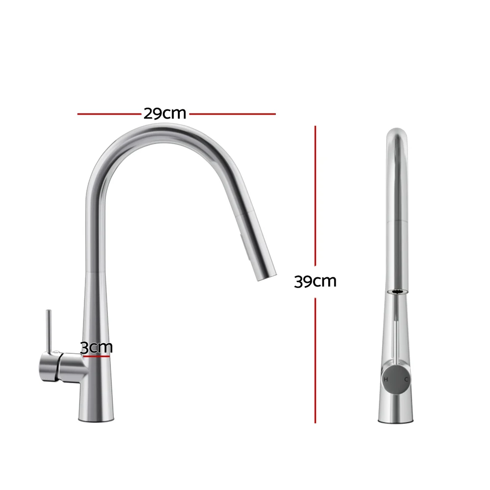 Kitchen Mixer Tap Pull Out Round 2 Mode Sink Basin Faucet Swivel -Chrome - Nurns