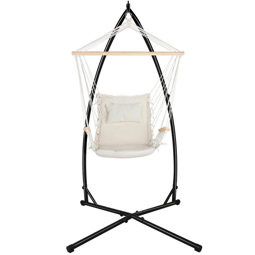 Hammock Chair with Steel Stand Armrest Outdoor Hanging - Cream - Nurns