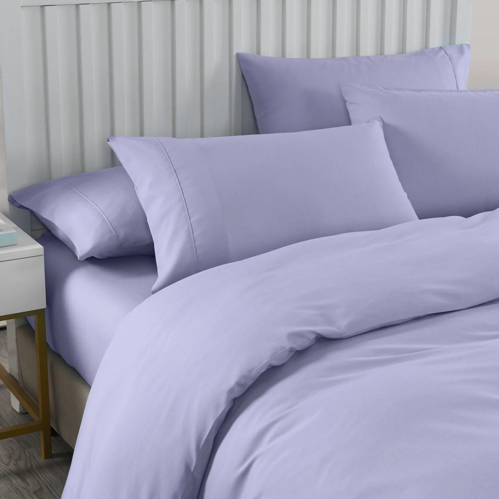 Queen 2000TC 6 Piece Bamboo Sheet & Quilt Cover Set Cooling Breathable Lilac Grey - Nurns