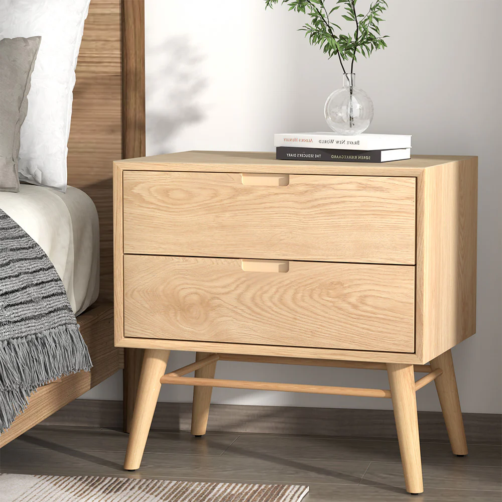 Dauphin Wooden Bedside Tables Side End Table Nightstand Legs Bedroom Storage with 2 Drawers - Wood - Nurns