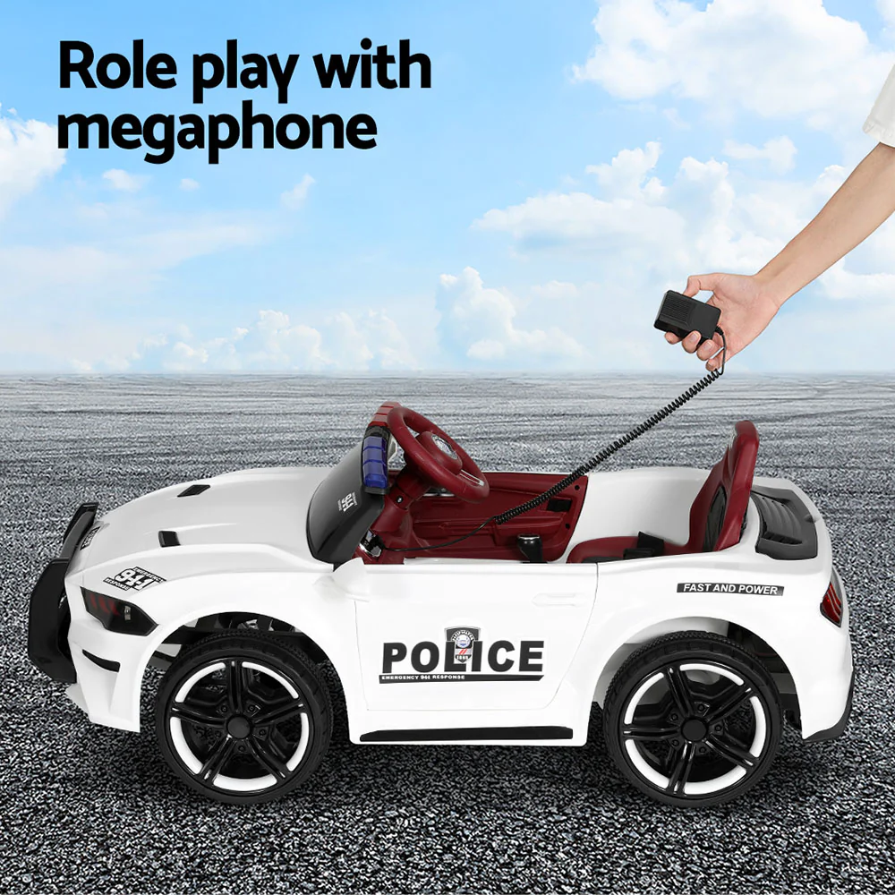 Kids Ride On Car Electric Patrol Police Cars Battery Powered Toys 12V - White - Nurns