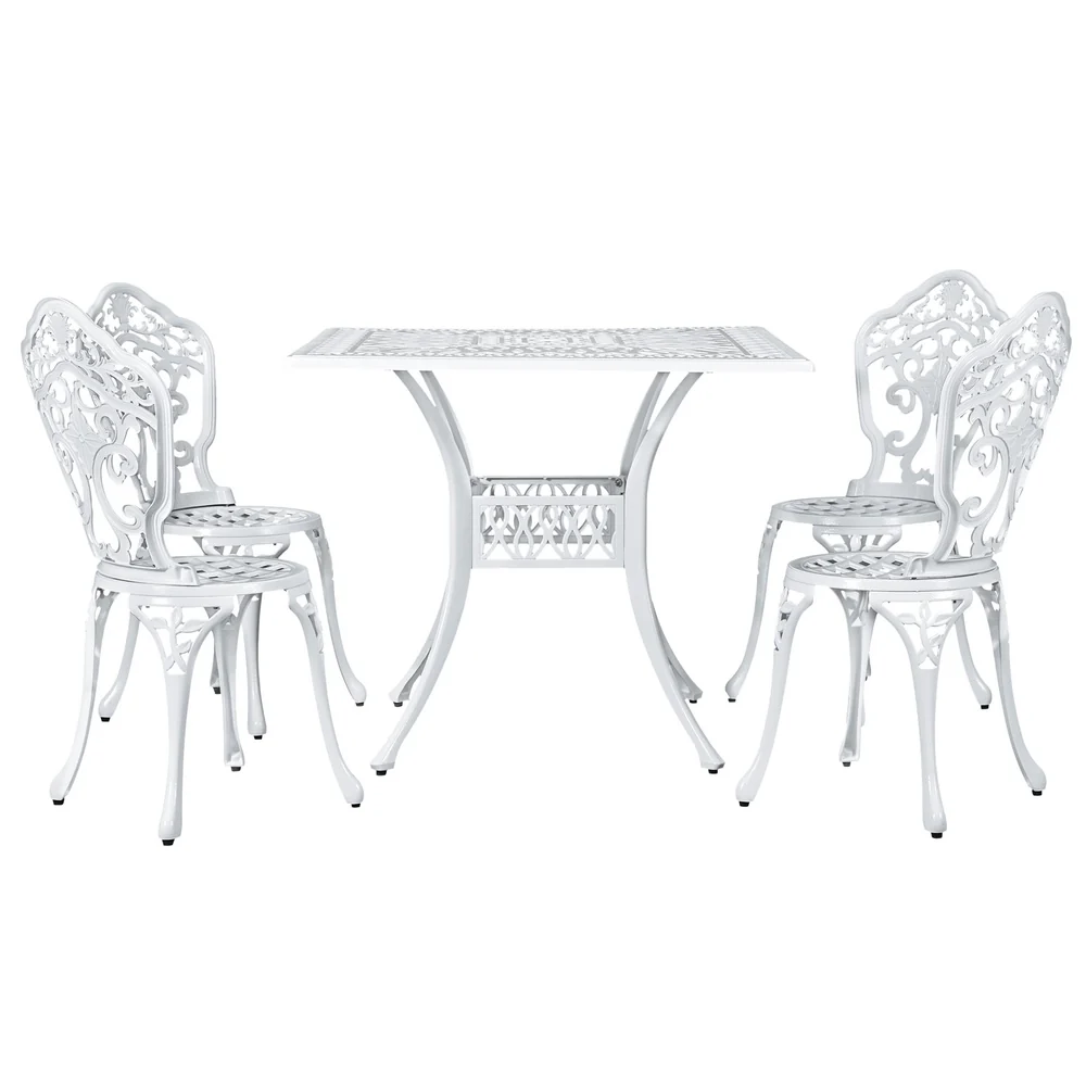 Mindy 4-Seater Outdoor Dining Set Chairs Table Cast Aluminium Patio 5-Piece Outdoor Dining Set - White - Nurns