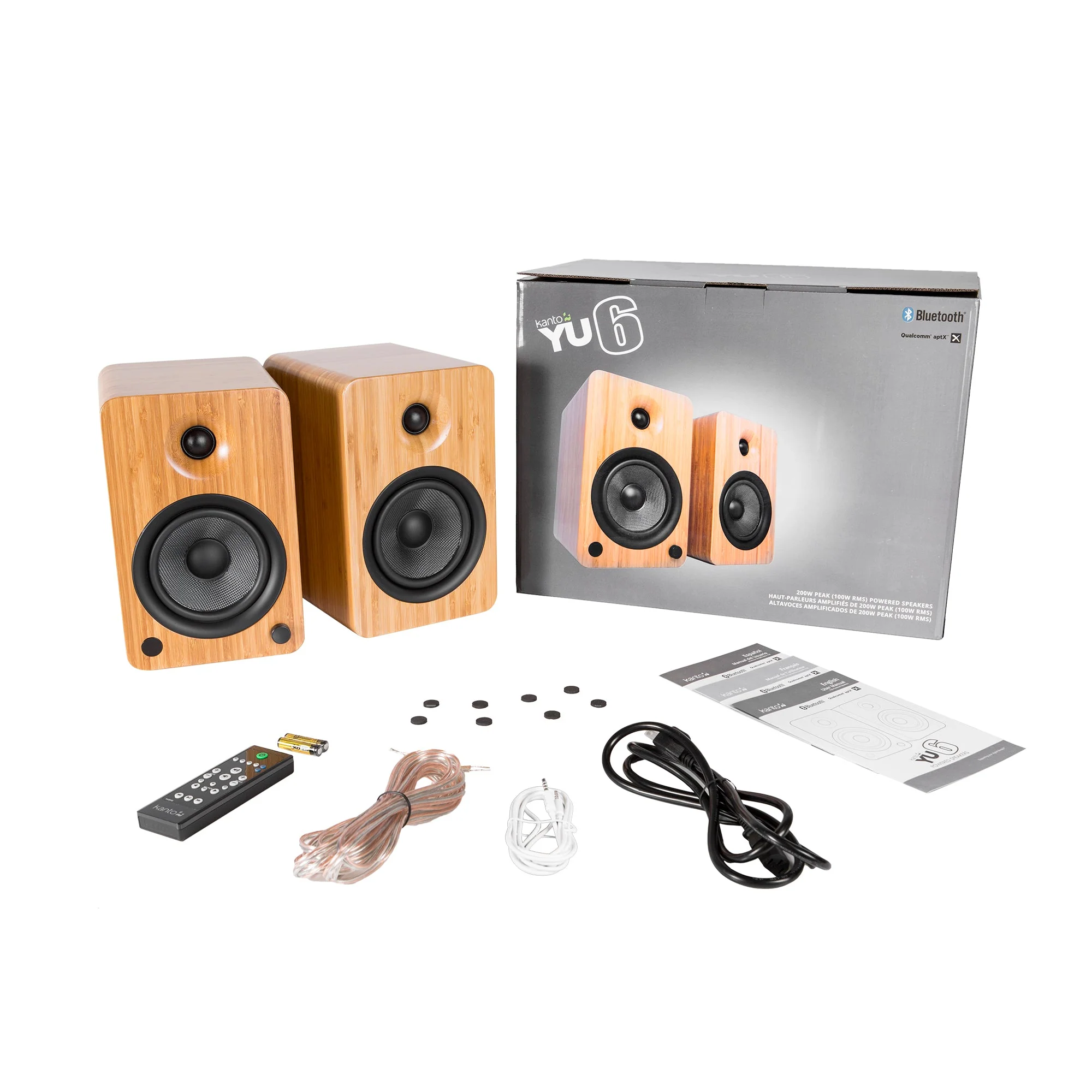 YU6 200W Powered Bookshelf Speakers with Bluetooth and Phono Preamp - Bamboo - Nurns