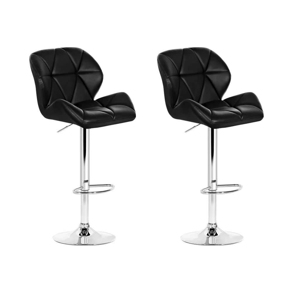 Set of 2 Exeter Kitchen Bar Stools - Black & Chrome - Nurns