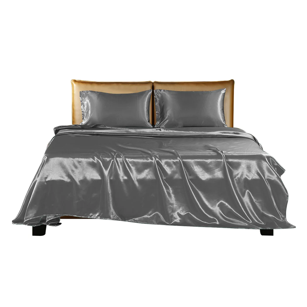 Double Dreamz Silky Satin Sheets Fitted Grey - Nurns