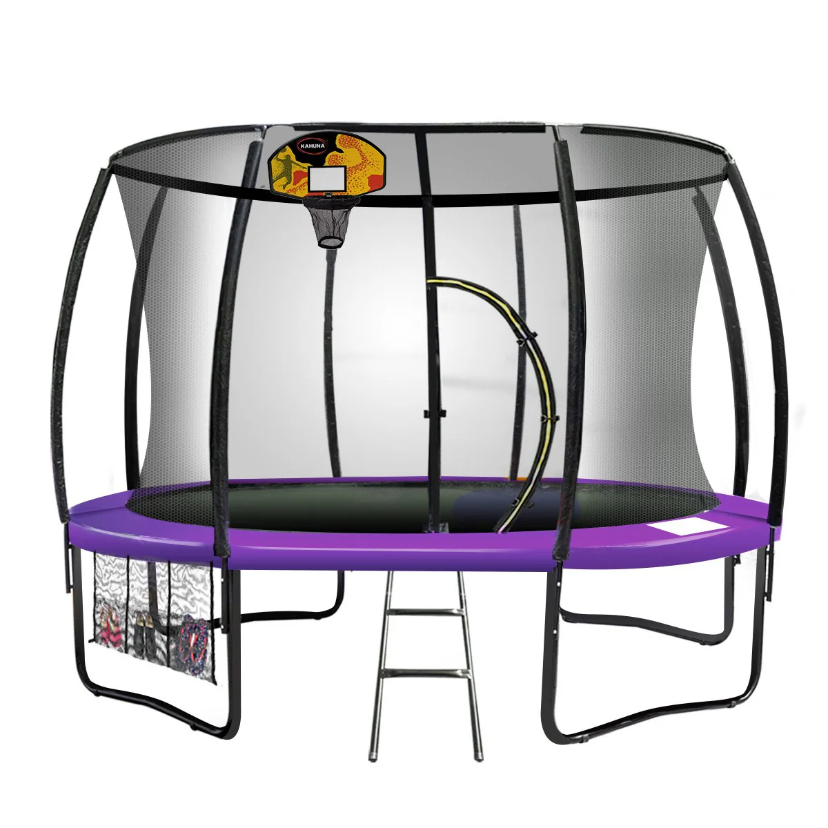 Kahuna Trampoline for Kids 12FT Outdoor Children with Safety Enclosure Pad Mat Ladder Basketball Hoop Set - Purple - Nurns