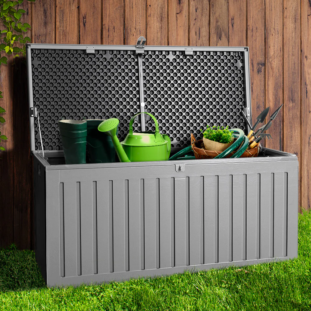 Outdoor Storage Box Container Garden Toy Indoor Tool Chest Sheds 270L Dark Grey - Nurns