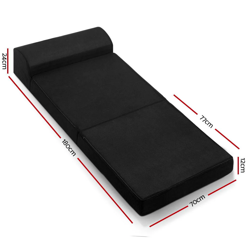 Scarlett 24cm Folding Foam Mattress Portable Single Sofa Bed Mat Air Mesh Fabric Black - Single - Nurns