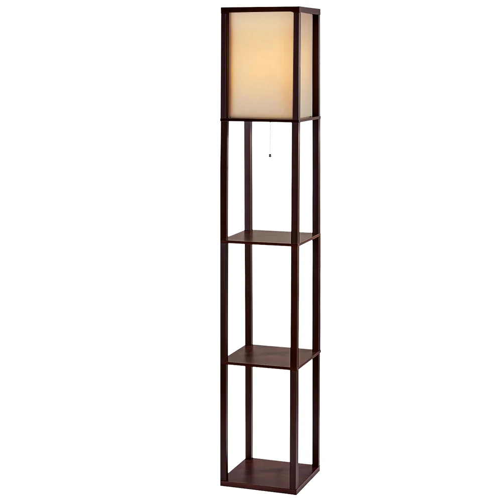 Floor Lamp 3 Tier Shelf Storage LED Light Stand Home Room Vintage Brown - Nurns