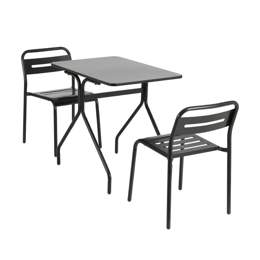 Stussy 2-Seater Outdoor Patio Furniture Steel 3-Piece Bistro Set - Black - Nurns