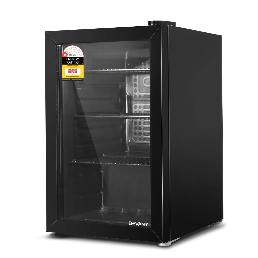 Devanti 70L Bar Fridge Glass Door with Light Black - Nurns