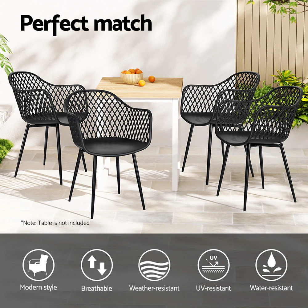 Gerald Set of 4 Outdoor Dining Chairs PP Lounge Chair Patio Furniture Garden - Black - Nurns