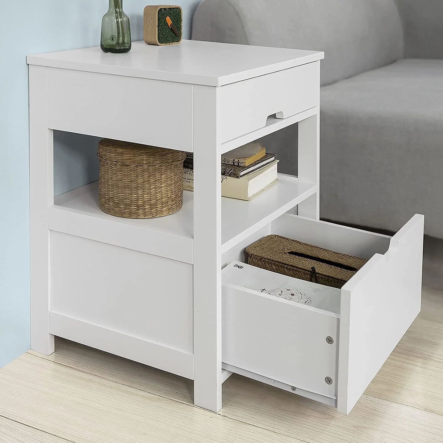 Vaughan Wooden Bedside Tables Bedside Table with 2 Drawers - White - Nurns