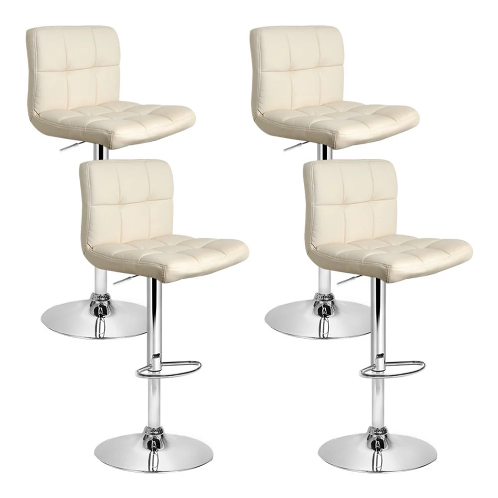 Set of 4 Chania PU Leather Gas Lift Bar Stools - Beige - Nurns