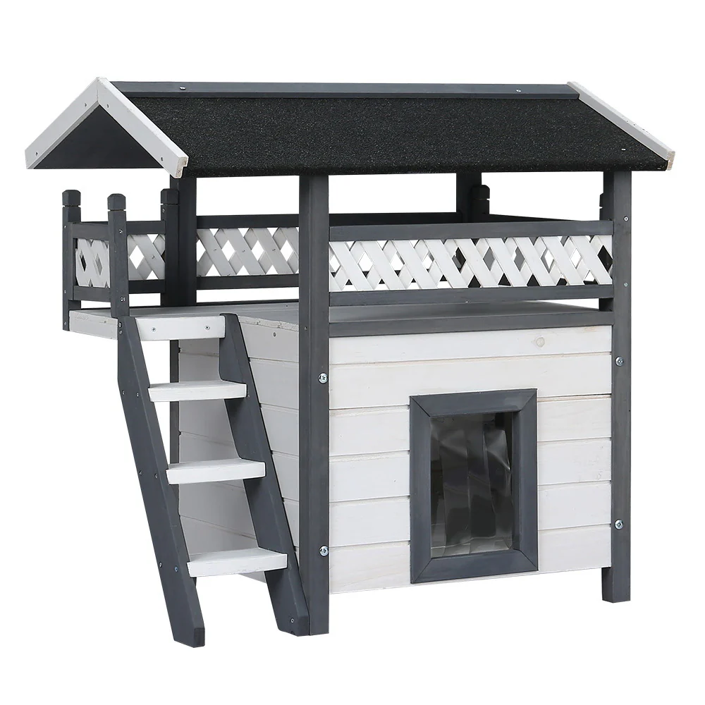 Cat House Shelter Outdoor Wooden Small Dog Pet Houses Kennel - Nurns