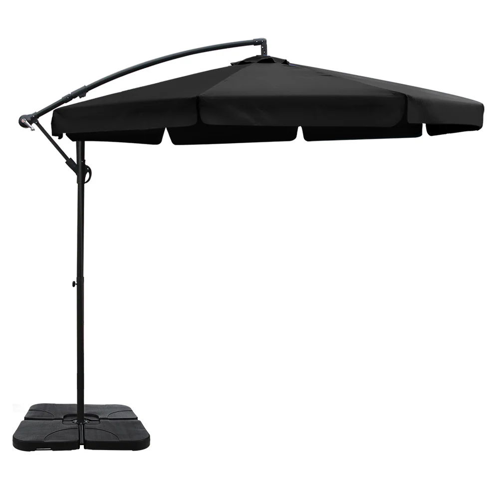 Instahut 3m Outdoor Umbrella w/Base Cantilever Garden Beach Patio Black - Nurns