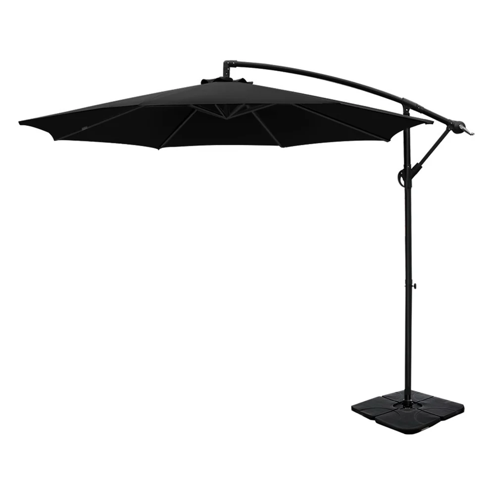 Instahut 3m Umbrella w/Base Outdoor Cantilever Beach Garden Patio Parasol Black - Nurns