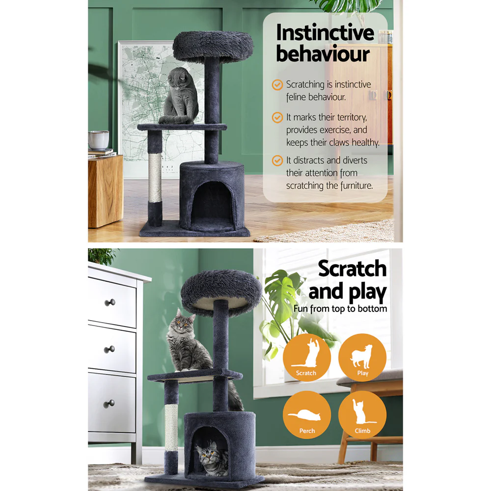 Cat Tree Scratching Post Scratcher Tower Condo House 94cm - Grey - Nurns