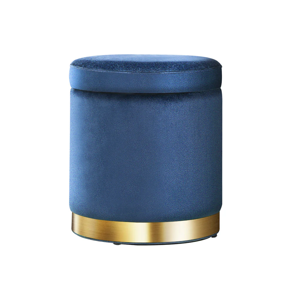 Foot Stool Round Velvet Storage Ottoman Foot Rest Pouffe Footstool Navy - Nurns