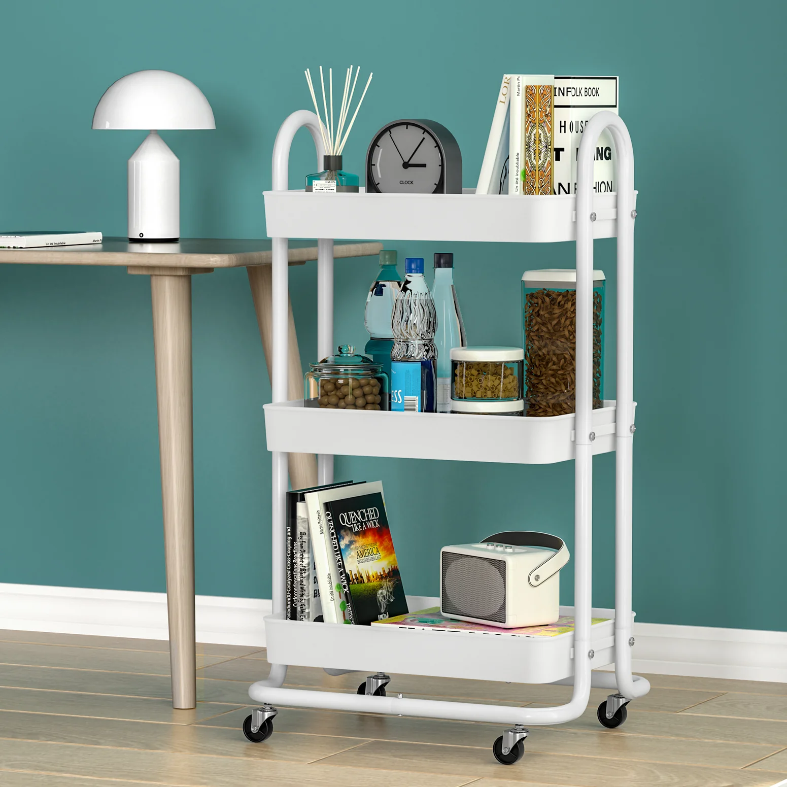 Storage Trolley Kitchen Cart 3 Tiers Rack Shelf Organiser Wheels White - Nurns