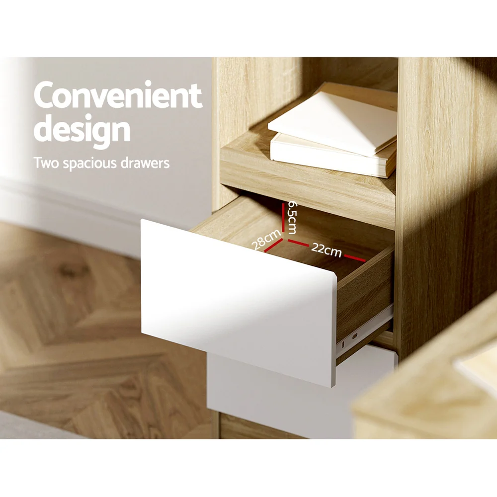 Artiss Computer Desk Drawer Cabinet L-Shape Oak 136cm - Nurns