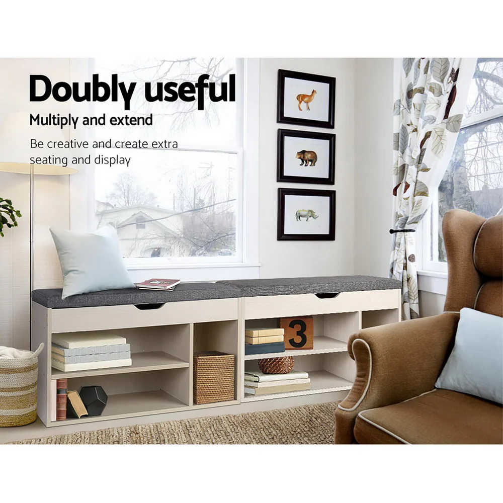 Artiss Shoe Rack Cabinet Bench 9 Pairs Pine Dora - Nurns