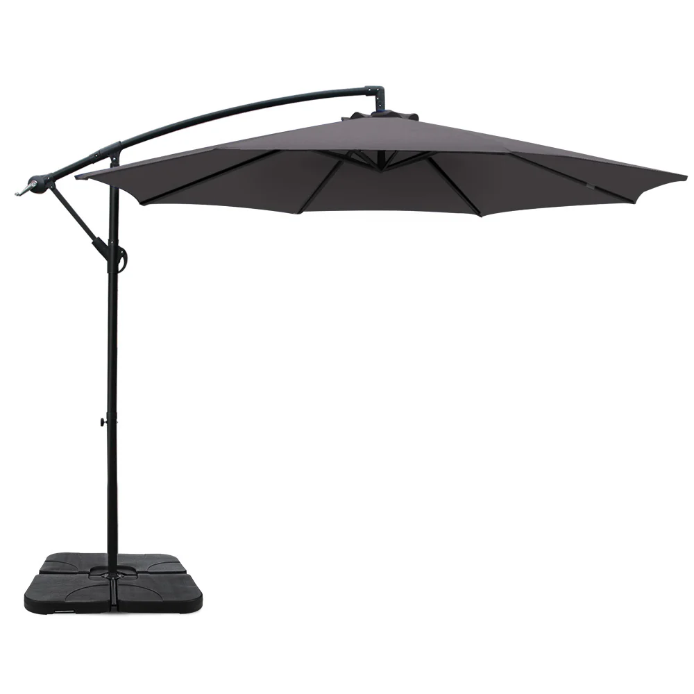 Instahut 3m Umbrella w/Base Outdoor Cantilever Beach Garden Patio Parasol Charcoal - Nurns
