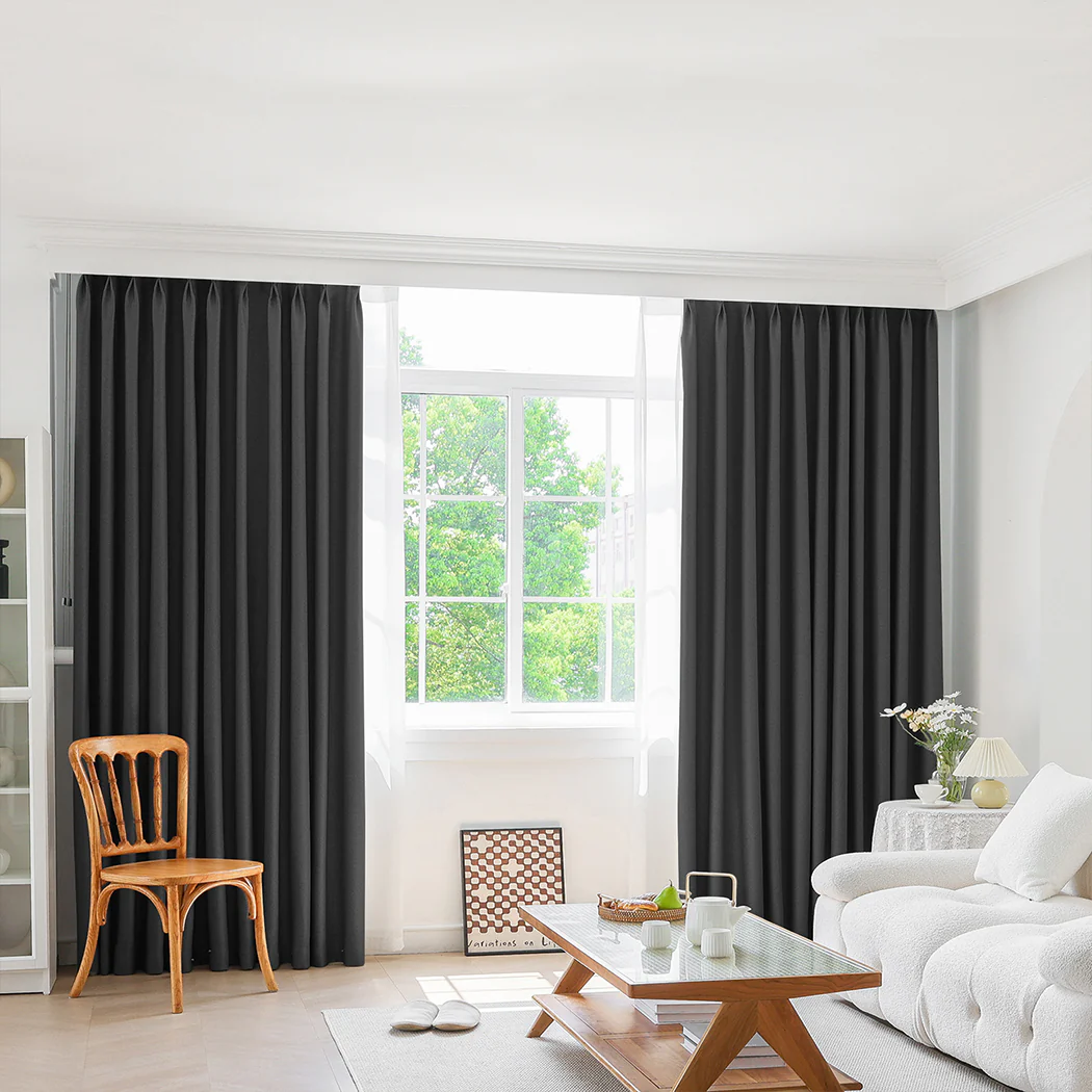 Set of 2 180x250 Blockout Curtains Chenille - Dark Grey - Nurns