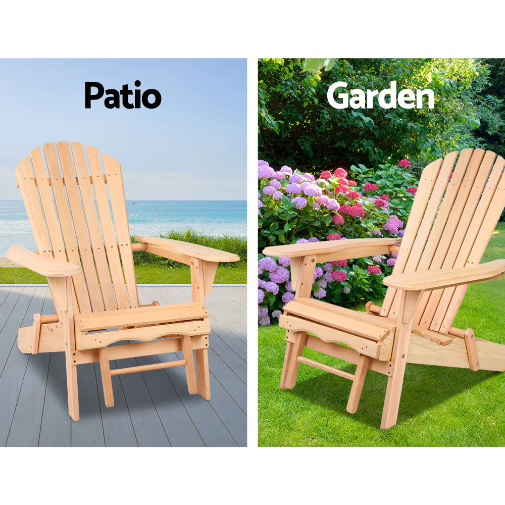 Adirondack Gardeon 3PC Outdoor Table and Chairs? Wooden Sun Lounge Beach Patio Natural - Nurns